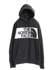 【お得なクーポン配布中!】 US企画 ノースフェイス プリント スウェット フード パーカー メンズ S 古着 裏起毛 プルオーバー トレーナー アウトドア ツートン 黒 白