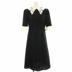 レジャ Leja 花柄レースカラースパンコールAラインドレス ワンピース ツイード 五分袖 ロング ミモレ S 黒 ブラック 白 ホワイト LJES423237 /HN