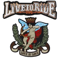 2点セット　ワッペン　アイロン接着　特大サイズ　豪華刺繍　英文字　LOVE IS LOVE天使