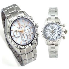 ダンクラーク］ Don & ［アンクラーク］Anne Clark 高性能タキメーター クロノグラフ 国産日本製ムーブ搭載 天然シェル文字盤ペアー 肌に優しいオールステインレス素材 ２本セット ペアBOX ベルト調整簡単工具プレゼント