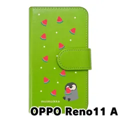 【新品未使用】OPPO Reno11 A オッポ スマホケース 手帳型 (色：グリーン×柄：ペンギンとスイカ)moimoikka ペンギン 動物 flip2-reno11a-gr-20139