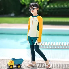 ☆ イエロー ☆ 4XL(140-150cm) ☆ 水着2点セット キッズ 男の子 lysw311 子供 水着 男の子 2点 セット キッズ水着 セパレート ラッシュガード 長袖 ジュニア おしゃれ かわいい キッズ ボーイズ 子ども こども