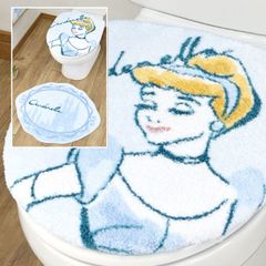 かわいいディズニー シンデレラ 洗浄・暖房便器用蓋カバー＆トイレマット２点セット