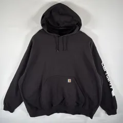 古着 カーハート Carhartt パーカー スウェット プルオーバー  袖ロゴプリント ワンポイントロゴ 大きいサイズ XXXXXL  ブラック メンズ