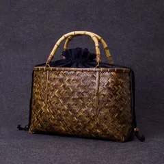 SGYP115 紫竹の気品と職人の技が宿る——竹節ハンドル付き、全手編みの大容量クラシック手提げバッグ  手作り竹編み かごバッグ ハンドメイド 竹編みバッグ 籠 竹籠 プレゼント  インテリア ギフト