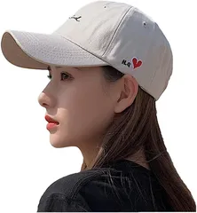 G-tiamo ジーティアモ キャップ レディース 英字 ハート ワンポイント 刺繍 アジャスター 調節 帽子 きゃっぷ ぼうし ホウシ 黒 白 ホワイト 可愛い カワイイ おしゃれ お洒落 オシャレ UV(アイボリー,  Free Size)