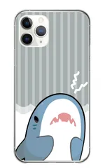 iPhone12 Pro Max ケース カバー アイフォン12 プロマックス スマホケース ハードケース サメ ホホジロザメ アオザメ さめ 鮫 イラスト ゆるい 水色 青 マリン柄 かわいい ストライプ カラー04