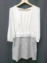 ◇ ⊇ OFUON オフオン ドッキング 長袖 ミニ丈 ワンピース サイズ38 アイボリー系 ブラック系 レディース E  【1507010016094】