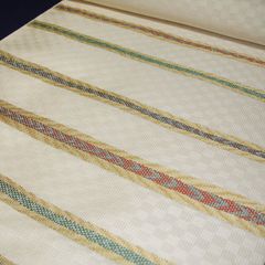 九寸帯　絹　矢羽根段　薄黄　西陣織　未仕立て　名古屋帯