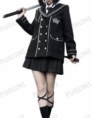 制服 コスプレ 長袖 厚手コート 白ブラウス スカート ネクタイ ゴスロリ コスプレ用 衣装 レイヤー ミニスカート 黒 軍服 ロ