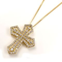 K18YG イエローゴールド クロス ダイヤ ネックレス ダイヤモンド0.74ct 4.4g 45～50cm ユニセックス 中古 美品