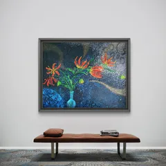 グロリオサ・リリー / 油絵 キャンバス 91×117㎝ F50号 特大 原画のみ 一点物 おしゃれ モダン 現代アート インテリア リビング ダイニング 玄関