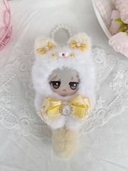 ぬい服 ちびぐるみ 10~12cm コラージュ猫 着せ替え服 黄色、真珠の耳  着せ替え ぬいぐるみ服 ちびぐるみ にじぱぺっと いつぬい きぐるみ あんスタ  推しぬい 綿人形