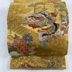 人間国宝作☆オレンジ系袋帯 織物　姫君柄 人間国宝作☆オレンジ系袋帯 姫君柄