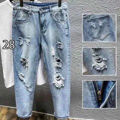 [28]メンズ ファッション 服 男性用 オシャレ シンプル 大人 かっこいい 大きいサイズ ストリート 紳士服 夏 リッピング 九分丈 ジーンズ スリムフィット 裾細 パンツ カジュアル ロング パンツ