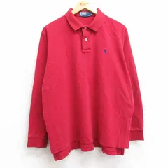 L/古着 ラルフローレン 長袖 ブランド ポロ シャツ メンズ 90s ワンポイントロゴ コットン 鹿の子 赤 レッド 25apr11 中古 トップス