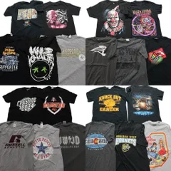 古着卸 まとめ売り 黒・グレー ボディ プリント 半袖Tシャツ 20枚セット (メンズ Ｓ ) レーシング チームロゴ ラッセル 中古 古着 MZ9152