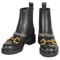 グッチ GUCCI ホースビット チェーン チェルシー ブーツ 670393 ブラック サイドゴア チェーン レディース【中古】
