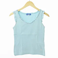 バーバリー ロンドン BURBERRY LONDON ホースロゴ刺繍 カットソー ノースリーブ ノバチェック フリル 38 サックスブルー 0317 ■GY09