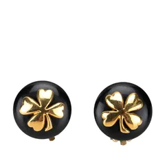 シャネル ヴィンテージ ラウンド 四つ葉 クローバー モチーフ ゴールド ブラック メッキ レディース CHANEL【1-0224857】