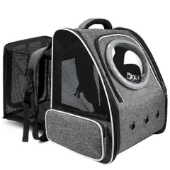 Okiki犬猫ペットキャリーバッグリュック拡張可能ペットハウス旅行/通院/お出かけ/災害避難用小型犬猫リュック折りたたみ大容量通気性宇宙船【2種類の窓付き・カーテン付き】猫バッグ