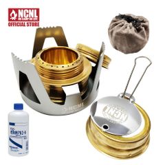 NCNL アルコールストーブ 燃料付き バーナー キャンプ 軽量 五徳 蓋 登山 ソロキャンプ アウトドア用品 キャンプ用品 収納袋付き (シルバー)