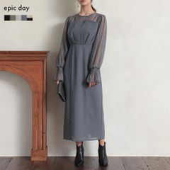 ドレス ワンピース 結婚式 オケージョンドレス パーティードレス ミモレ丈 ビスチェ風 20代 30代 フォーマル レディース ダークカーキ epic day 300068