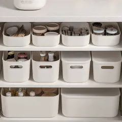 新品 6個セット 収納ボックス ふた付き ポリプロピレン 収納ケース プラスチック 小物入れバスケット 文房具・衣類収納 キッチンシンク下収納かご SML・3サイズ ホワイト (6個セット)