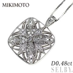 Pt エメラルドカット ダイヤモンド ペンダントネックレス 0.462ct H  