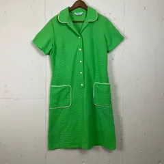USA製 70年代 70s Sears シアーズ Aライン 半袖 シャツ ワンピース レディースL相当 古着 ヴィンテージ ビンテージ ライトグリーン 黄緑【f240515007】