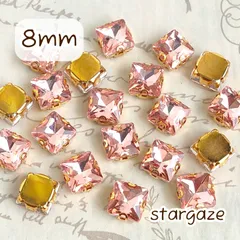 【 10個 】 8mm ガラス製 スクエアストーン ビジュー カボション ピーチ