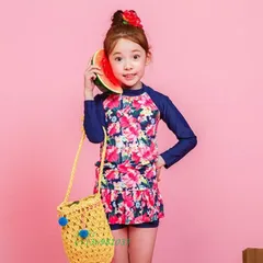 子供水着 85~160CM 3点セット 花柄 長袖 タンキニ 子ども用 女児 ジュニア キャップ付き ラッシュガード ビギニ 女の子 キッズ セパレート カラフル ガールズ  vii3w981035
