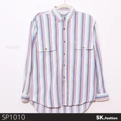 訳あり UNIQLO ユニクロ Vintage 80s 長袖シャツ ストライプ柄 ダブルポケット ボタンダウン カジュアル 　ブルー　 【SP1010-00】 送料無料　古着　メンズ