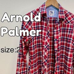 アーノルドパーマー　Arnold　Palmer　レディス　ロングシャツ　長袖　赤　レッド　チェック　傘　シャツワンピース