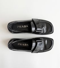 Prada Black Square Toe Leather Loafers - メルカリ