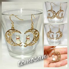 月と猫ピアス(白)イヤリング他変更可能