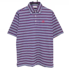 ★特価★【超美品】アディダス 半袖ポロシャツ ネイビー×白 ボーダー ボタンダウン ロゴ刺しゅう メンズ M/M ゴルフウェア adidas