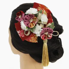 髪飾り リボン 卒業式 袴 成人式 つまみ細工 赤 振袖 前撮り 花 2点セット 和柄 ちりめん 房付き 組紐 ヘアアクセ 簪 ヘッドド No.9-3928