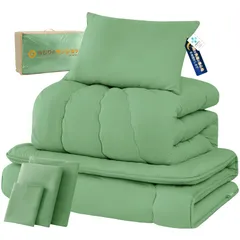 新品 布団セット シングル 7点セット 寝具セット 洗える 来客用布団セット SEK認証抗菌防臭・防ダニ 【高密度固綿入り 三層敷布団・中綿1.6kg掛け布団・枕・カバー3点・収納ケース】ピーチスキン加工 ホコリ出にくい オールシーズン 新生活 コンパクト 低