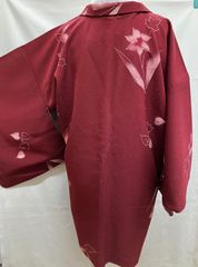 «花ラブリ»HOR951RE　羽織　リユース　リサイクル　臙脂色　えんじ色　赤系　レッド系　花　和装　和柄　和風　和服