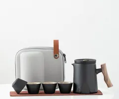【新品 未使用】茶器セット 携帯急須 収納バッグ付き 陶器湯呑みセット コンパクト お出かけ用
