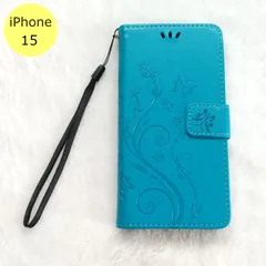 iPhoneケース 蝶 手帳型 iPhone 15 水色 スマホ アイフォン ケース