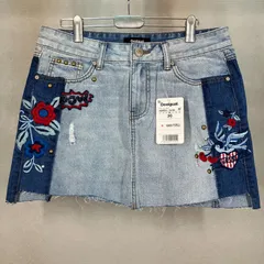 デシグアル Desigual デニムスカート レディース サイズ 30 パッチワーク 刺繍 花柄 チェリー 新品未使用品