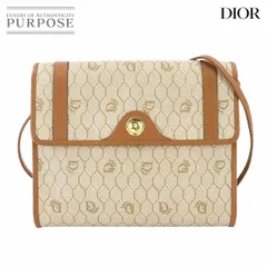 美品 クリスチャン ディオール Christian Dior ハニカム ショルダー バッグ PVC レザー ベージュ ブラウン ゴールド 金具 90287643