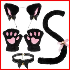 【在庫処分】ハロウィン 鈴付き 仮装 4点セット チョーカー 小物 しっぽ 肉球手袋 カチューシャ 黒 猫耳 mefeny