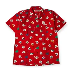 80s 90s MIKI HOUSE MENS シャツデザイン ミキハウス 開襟 半袖シャツ L/レッド メンズ ビンテージ
