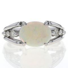 K18WG リング オパール 1.15ct ダイヤモンド 0.22ct オーバル スプリットシャンク 指輪 11号【新品仕上済】【zz】【中古】