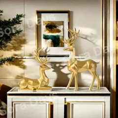 置物 オブジェ トナカイ クリスマス オーナメント 2個セット おしゃれ かわいい インテリア 北欧 フィギュア 部屋飾り ディスプレイ レジン 樹脂製 ゴールド ブラック 動物 玄関 リビング 寝室 プレゼント 贈り物 ギフト 10×19cm