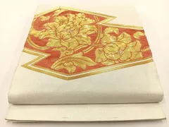 平和屋着物◎太鼓柄袋帯　総駒刺繍　花唐草文　金銀糸　正絹　逸品　BAAT9747hj