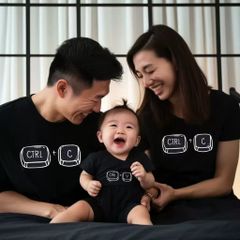 リンクコーデ 親子セット 黒 親子 ペアTシャツ 父と息子 赤ちゃん ヒーロー パパ ペアルック 夏 ペアシャツ 親子 ロンパース お揃い 親子コーデ ベビー 親子のサムネイル